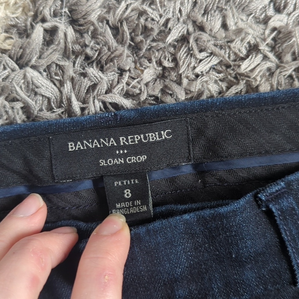 Banana Republic Sloan Crop Dark Denim Petite 8 Pant with Belt Loops - Picture 2 of 7